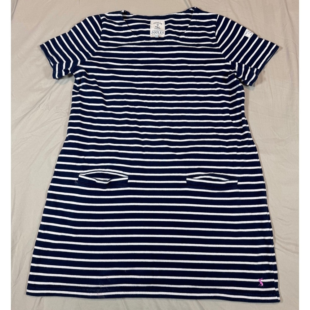 Joules Riviera T-Shirt Dress Size 12 Navy White Striped Short Sleeve Pockets